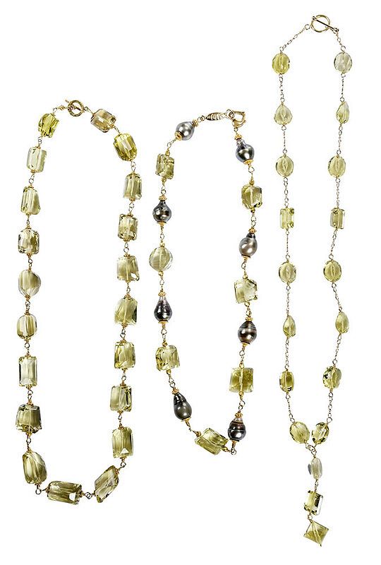 Appraisal: Three Gold Gemstone Necklaces all with assorted fancy cut lemon