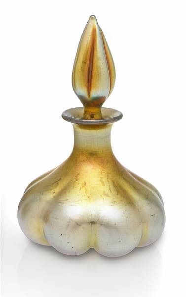 Appraisal: A Steuben gold Aurene glass melon-ribbed perfume bottle - shape