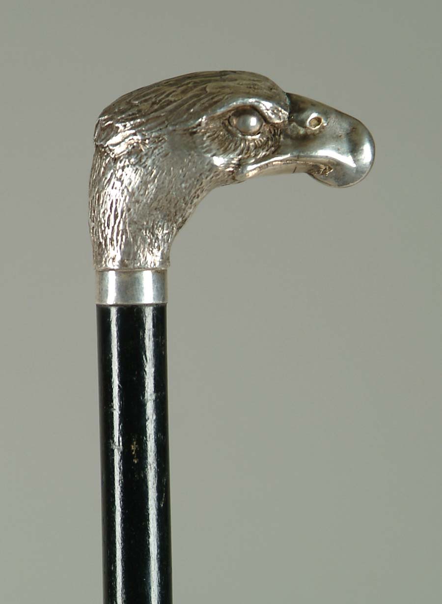 Appraisal: CANE FINE SILVER EAGLE HEAD CANE Unmarked Nicely sculpted eagle