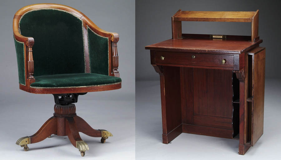 Appraisal: J HOLLIS WYMAN S SENATE DESK AND CHAIR One drawer