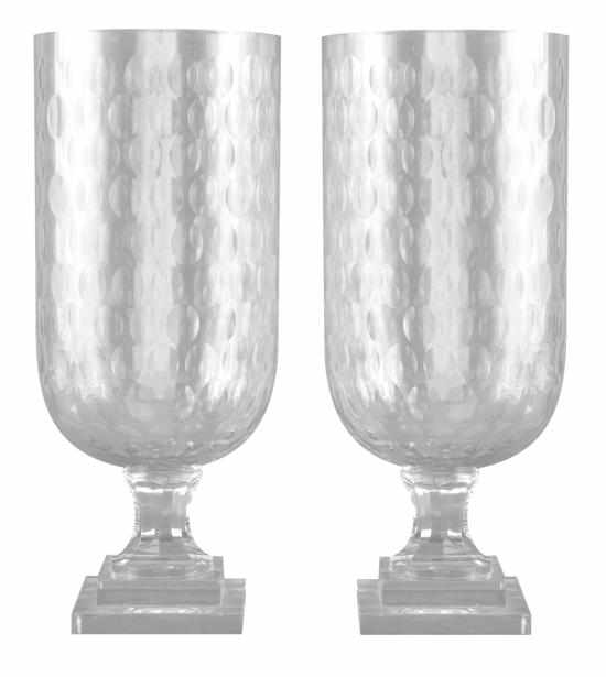 Appraisal: A PAIR OF TALL THUMBNAIL CUT GLASS VASES Tubular and