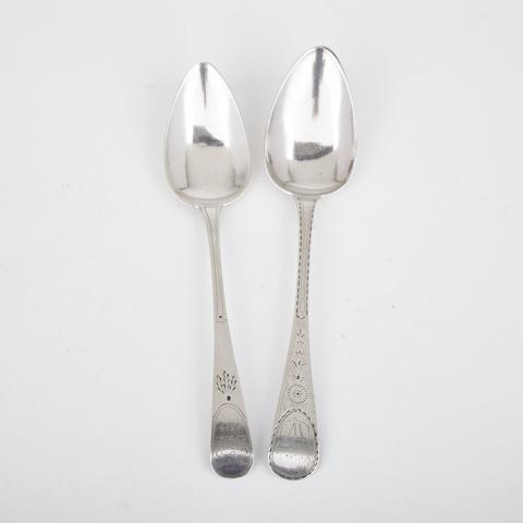 Appraisal: Two Channel Islands Silver Bright-Cut Old English Pattern Table Spoons