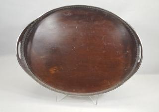 Appraisal: Silverplate Rimmed Serving Tray with wooden tray insert Marked on