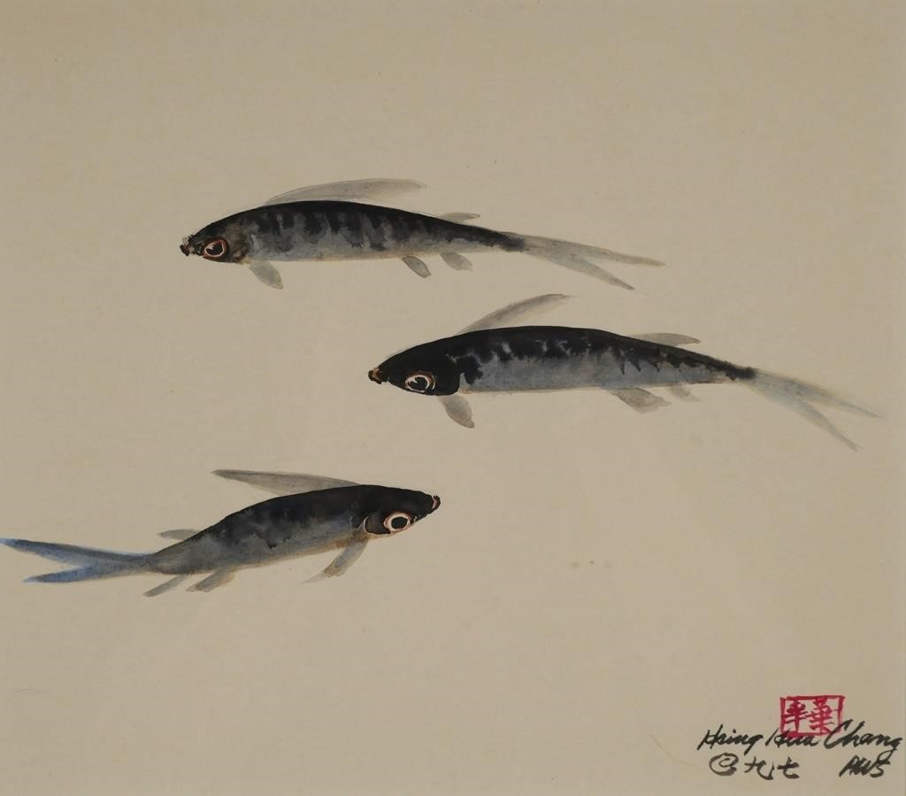 Appraisal: Chinese style watercolor painting of fish by Hsing Hua Chang