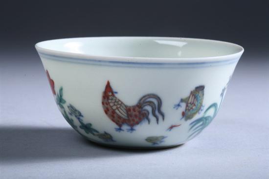 Appraisal: CHINESE DOUCAI CHICKEN BOWL Chenghua six-character underglazed blue mark th