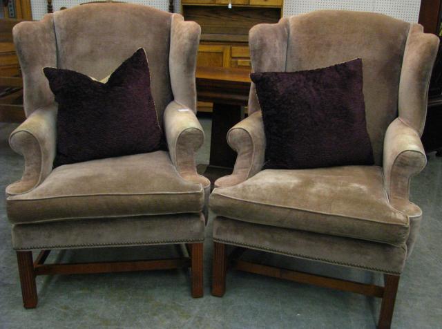 Appraisal: Pair of Henredon Wingback Chairs with Chinese Chippendale style legs