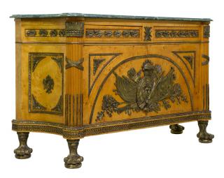 Appraisal: AN EMPIRE STYLE GILT METAL MOUNTED MARBLE TOP SIDEBOARD AN