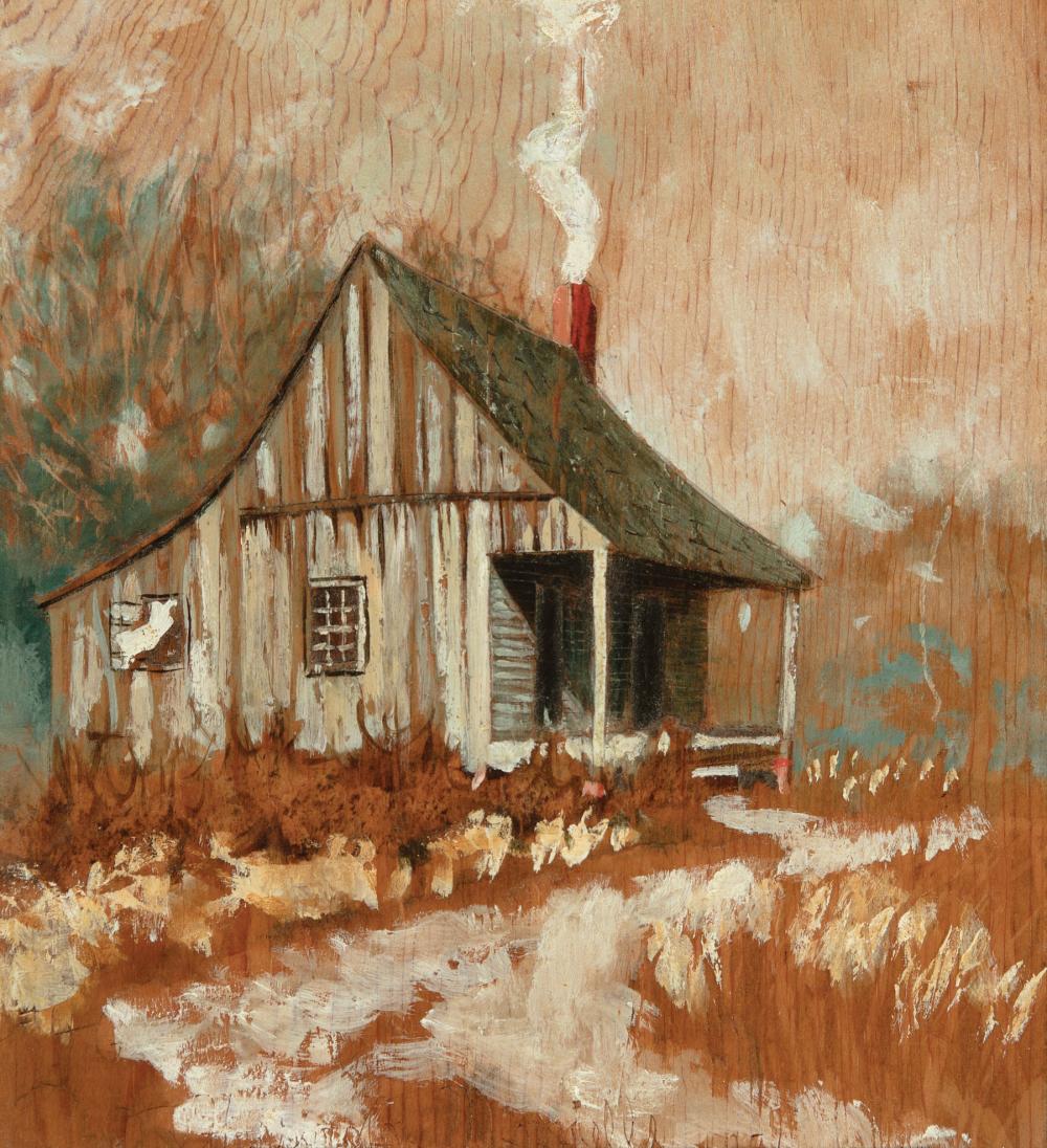 Appraisal: Chestee Harrington American Louisiana b Cabin oil on carved wood