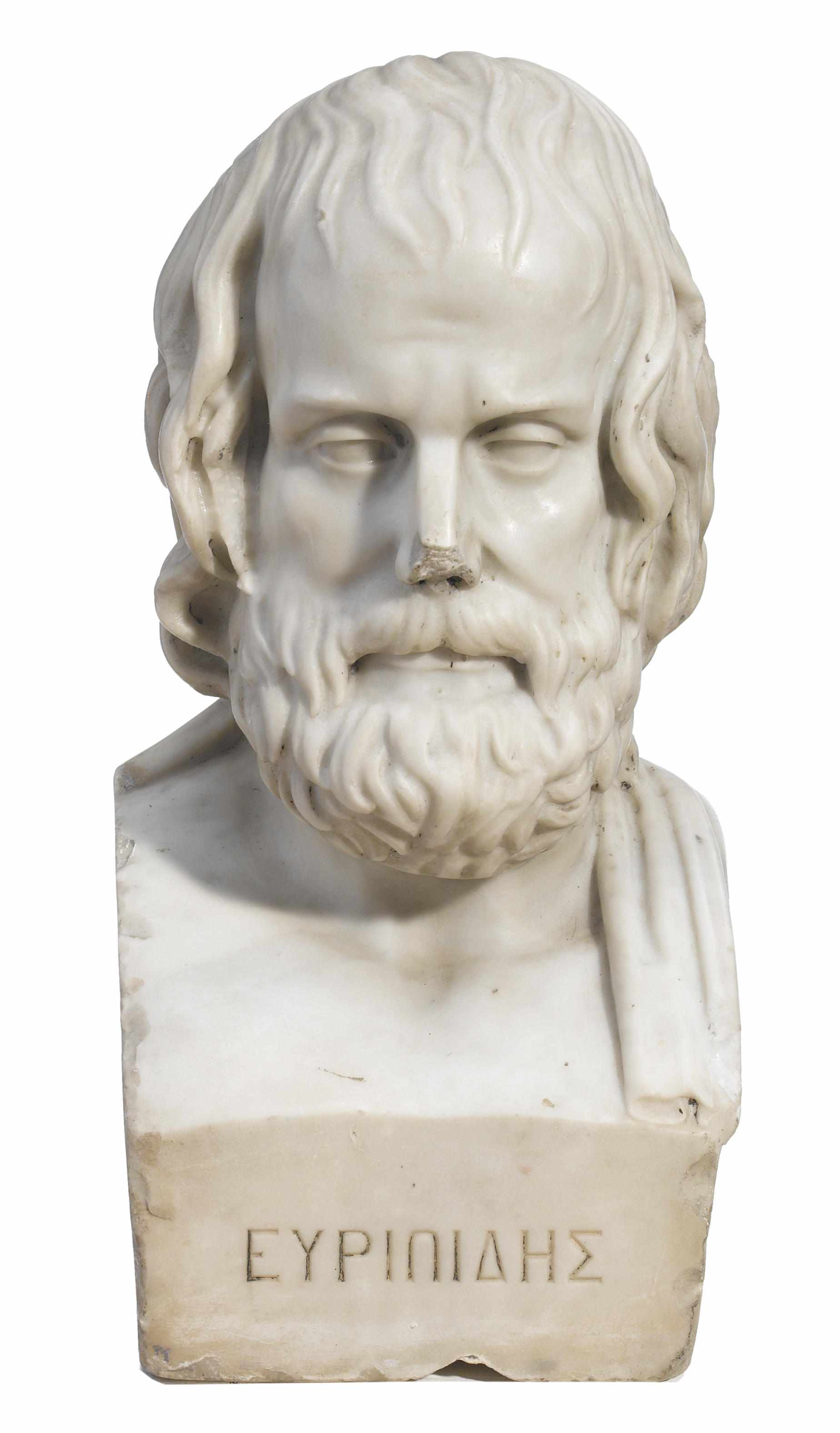 Appraisal: A Continental carved marble bust of Euripides first half th