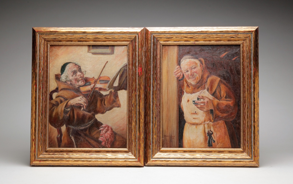 Appraisal: TWO OILS ON CANVAS OF MONKS First half th century