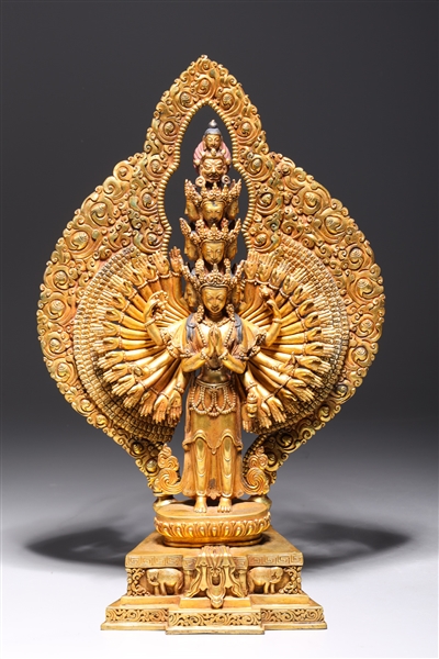 Appraisal: Elaborate Sino-Tibetan statue of multi-faced deity with allover gilt overall