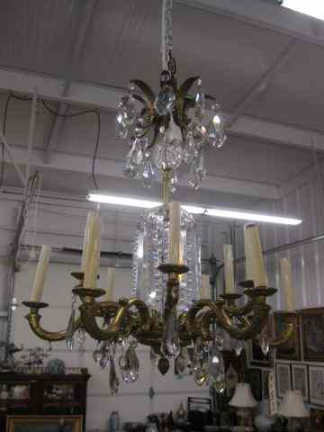 Appraisal: Bronze Crystal Chandelier ten sconce beautiful cut crystal prisms throughout