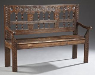 Appraisal: French Provincial Carved Walnut Bench th c th French Provincial