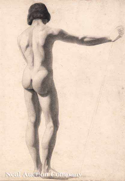 Appraisal: Delarivolliere French th c Standing Male Nude from Rear graphite