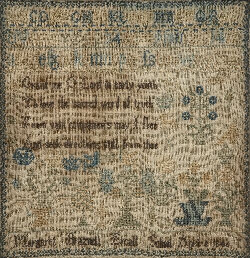 Appraisal: A mid th century sampler woven with the alphabet verse