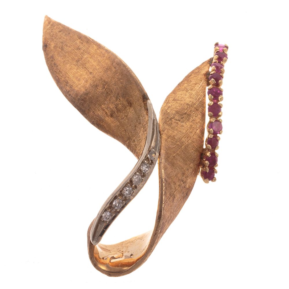 Appraisal: A Free-Form Diamond Ruby Brooch in K K yellow gold