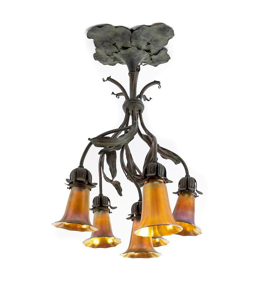 Appraisal: Art Nouveau American Early th Century Six Light ChandelierWith Iridescent