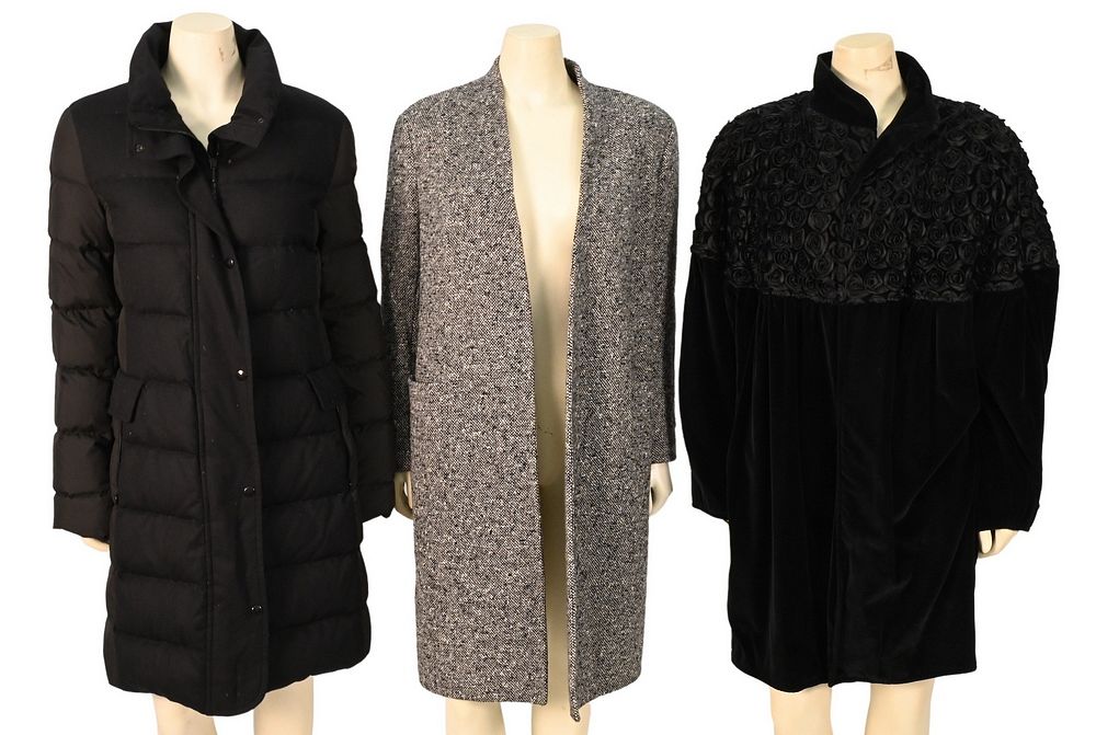 Appraisal: Three Designer Coats to include black quilted wool coat by