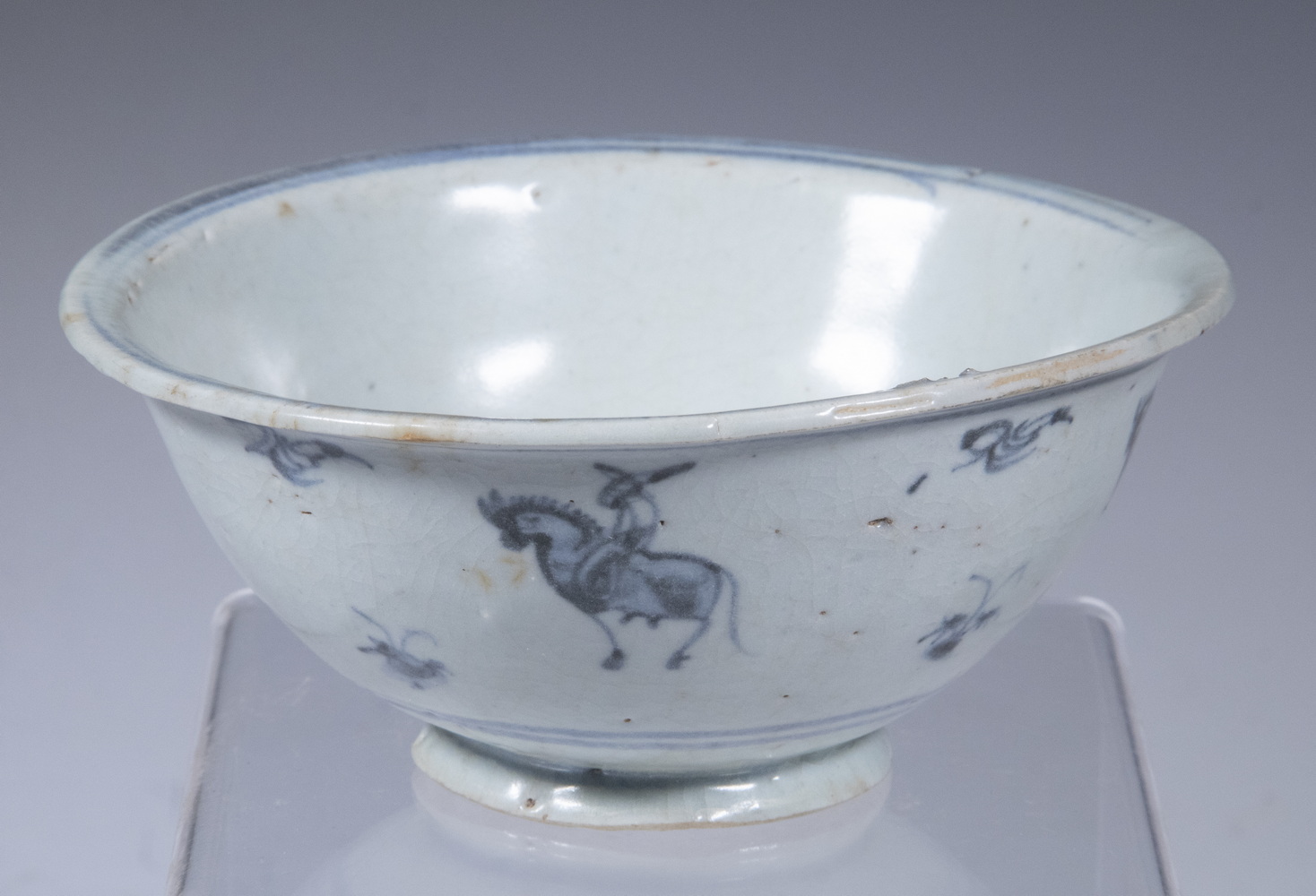 Appraisal: CHINESE POTTERY BOWL Ming Style Blue and White Glazed Footed