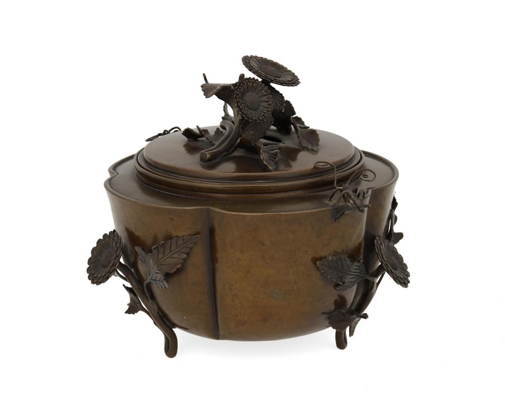 Appraisal: A Japanese bronze censer th Century A lobbed lidded bronze