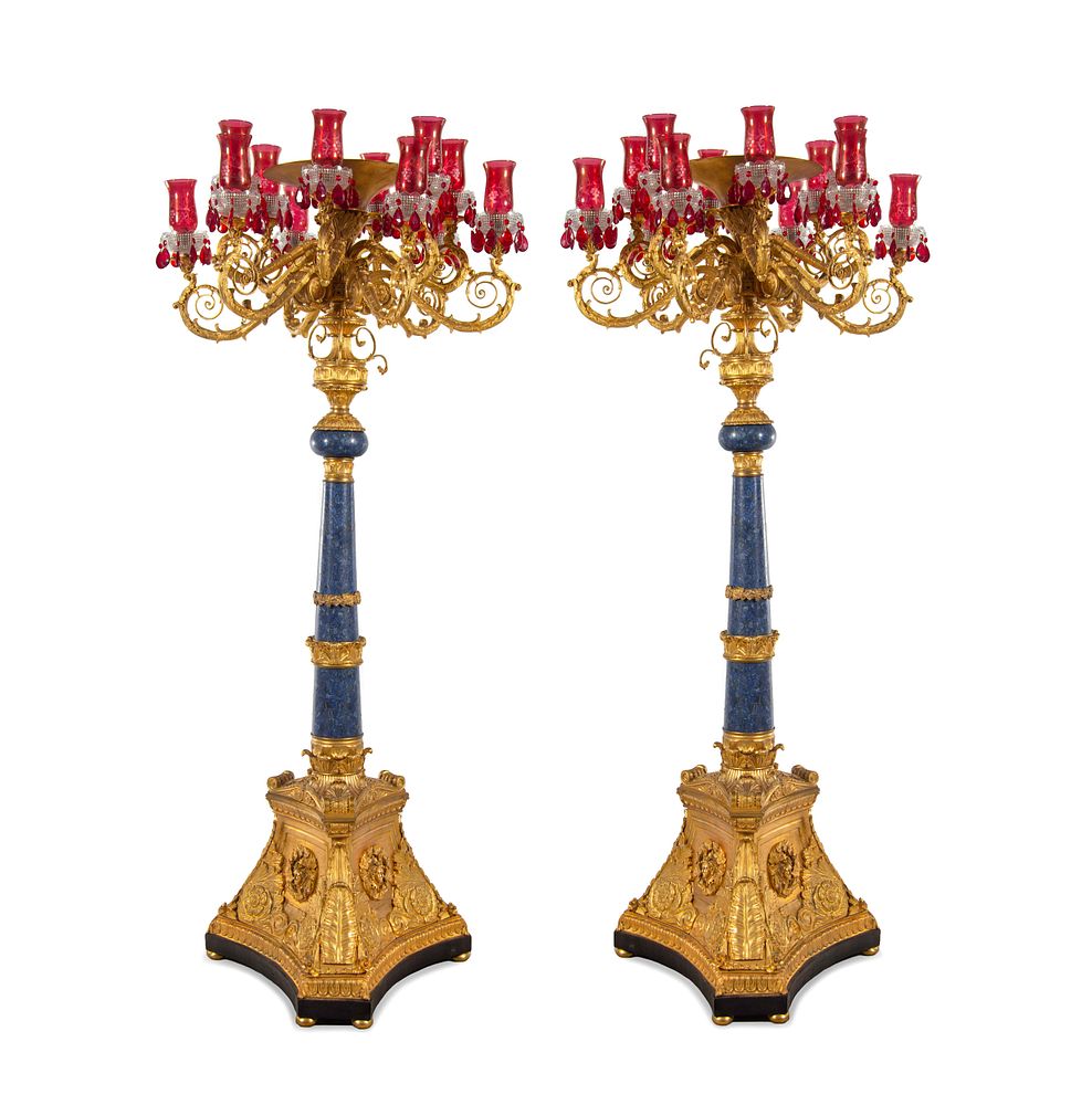 Appraisal: A Pair of Monumental Empire Style Gilt Bronze and Lapis