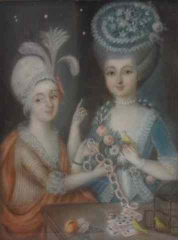 Appraisal: Illegibly Signed Pastel of Ladies withBirds Signed and dated center