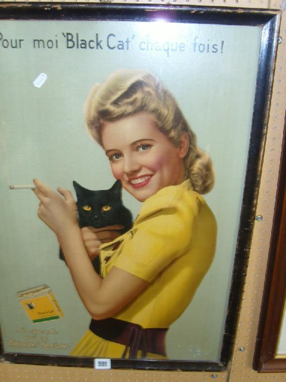 Appraisal: A coloured 's advertising poster for Black Cat Cigarettes x