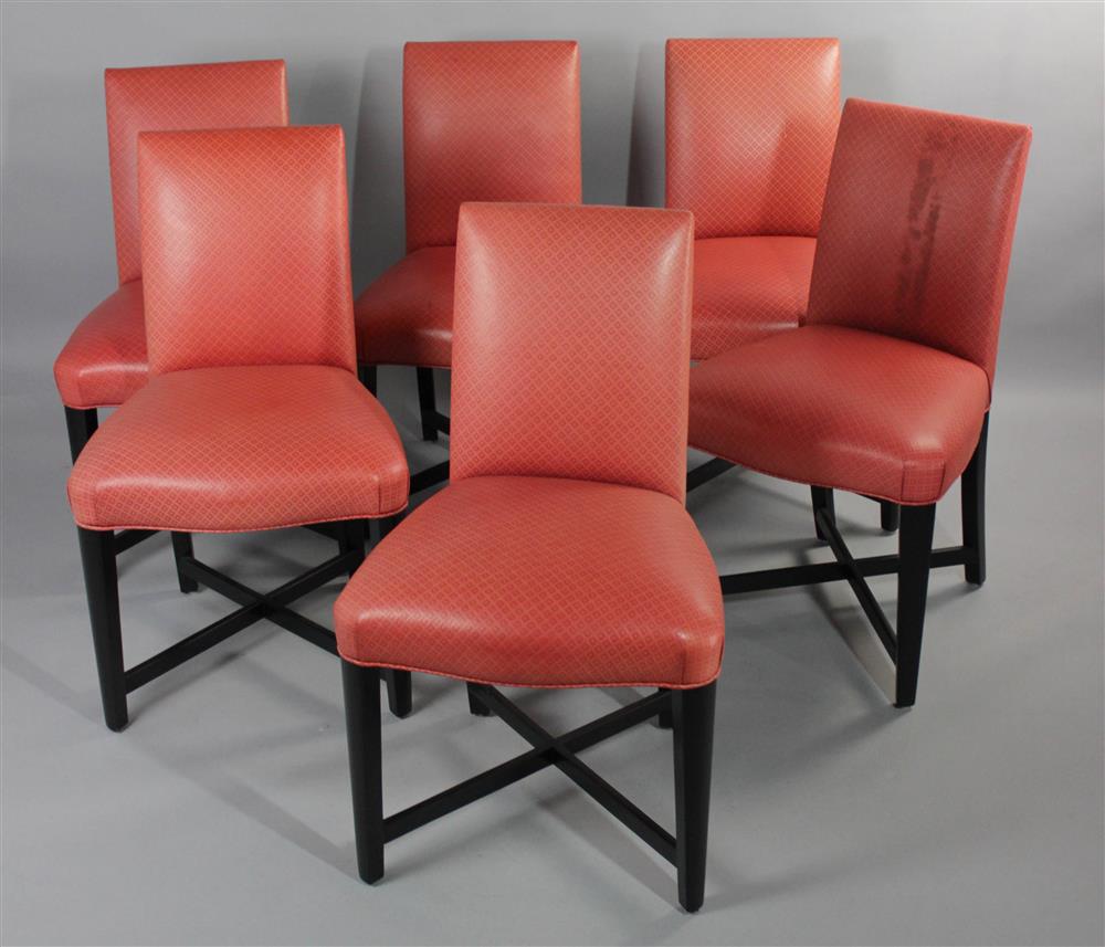 Appraisal: SET OF SIX EBONY FINISHED HARDWOOD DONGHIA DINING CHAIRS UPHOLSTERED