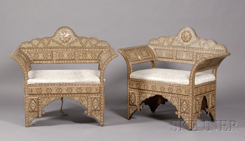 Appraisal: Pair of Chairs Syria th century geometric inlay of bone