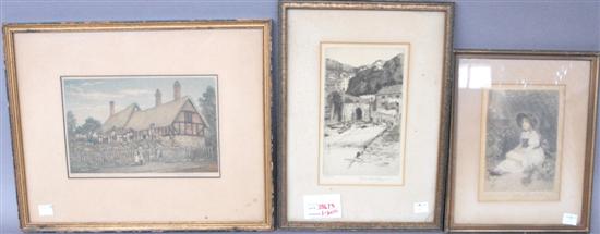 Appraisal: GREEN REGINALD ETCHING Clovelly along with two colored etchings one