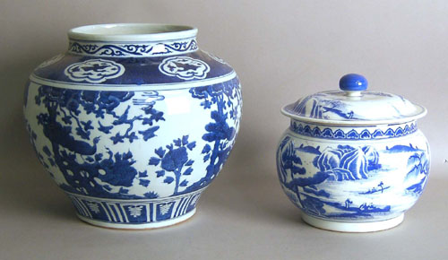 Appraisal: Contemporary Chinese blue and white jardiniere h together with a