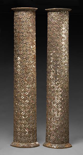 Appraisal: A set of four parcel gilt and mirrored columns possibly