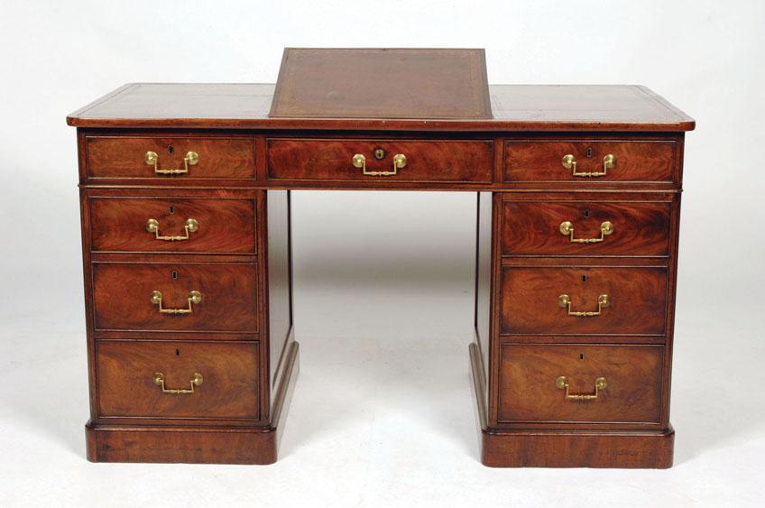 Appraisal: A LATE GEORGE III MAHOGANY TWIN PEDESTAL WRITING DESK the