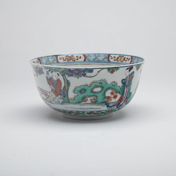 Appraisal: Wucai Figural Bowl Mid- th Century The exterior with a