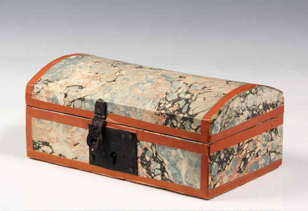 Appraisal: DOME TOP BOX -wood decorated overall with marbleized paper probably