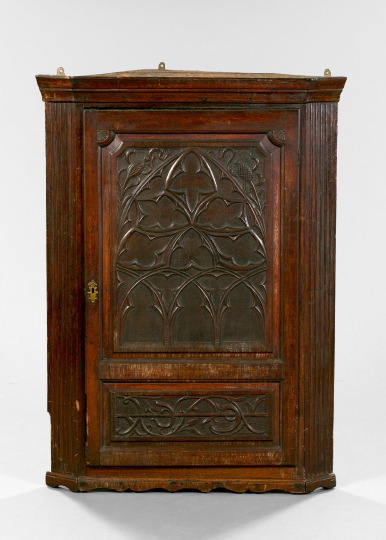 Appraisal: English Oak Hanging Corner Cabinet mid- th century in the