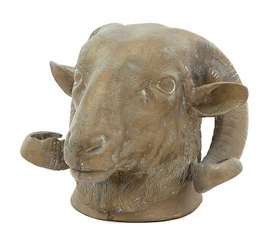 Appraisal: A Bronze Rams Head Desk Ornament Height inches A Bronze