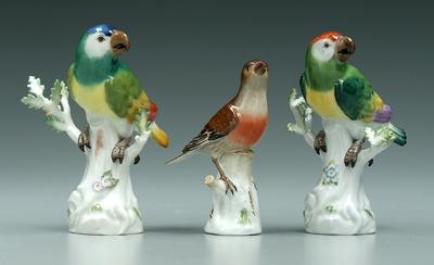 Appraisal: Three Meissen bird figurines two parrots one with orange wing