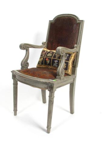 Appraisal: Painted provincial armchair with antiqued leather upholstery '' high at