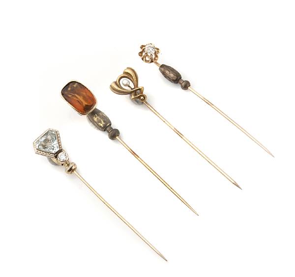 Appraisal: A group of gem-set and gold stick pins