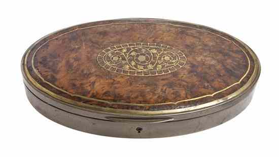 Appraisal: An Austrian Brass and Burlwood Cased Set of Necessary Articles