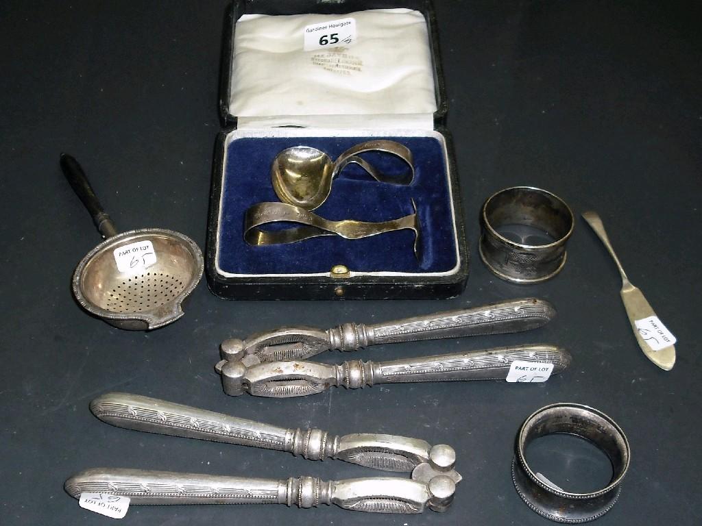 Appraisal: Boxed caddy spoon and tongue scraper Birmingham together with a