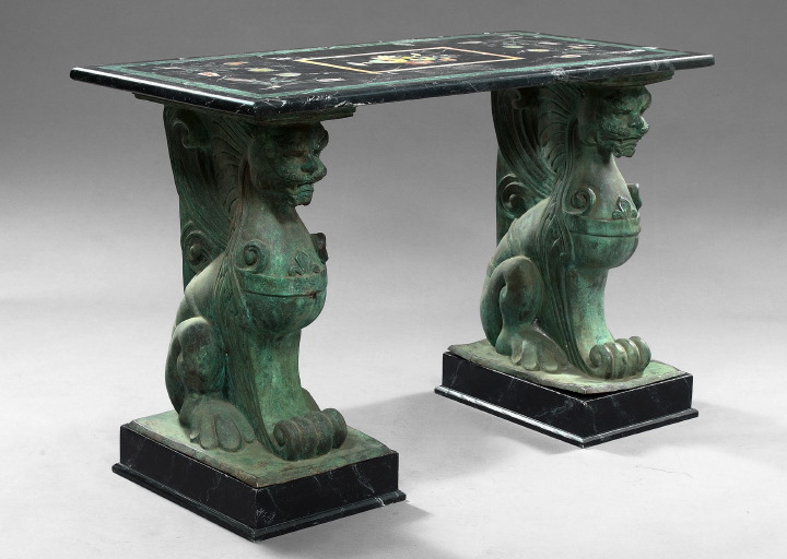 Appraisal: Italian Specimen Marble and Verdigris-Patinated Bronze Side Table in the