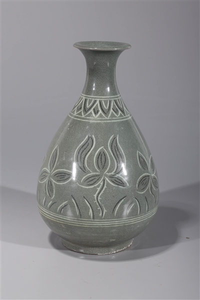 Appraisal: Large Korean celadon glazed vase with floral designs overall good