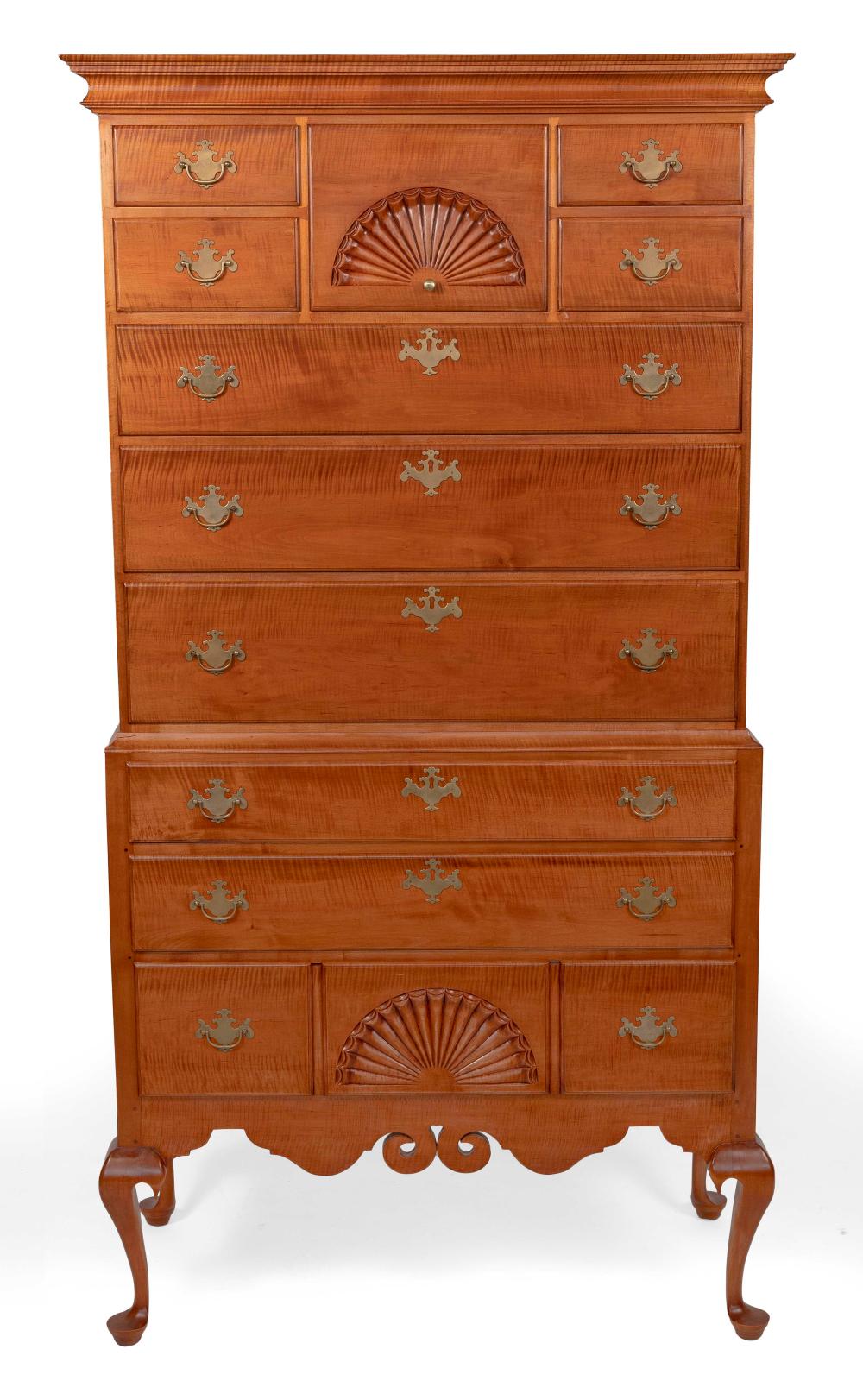 Appraisal: QUEEN ANNE DUNLAP-STYLE TWO-PART HIGHBOY TH CENTURY HEIGHT WIDTH DEPTH