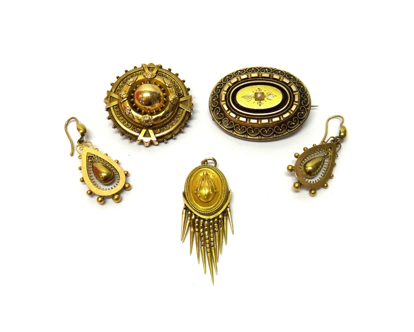 Appraisal: A Victorian gold and half pearl set oval brooch with