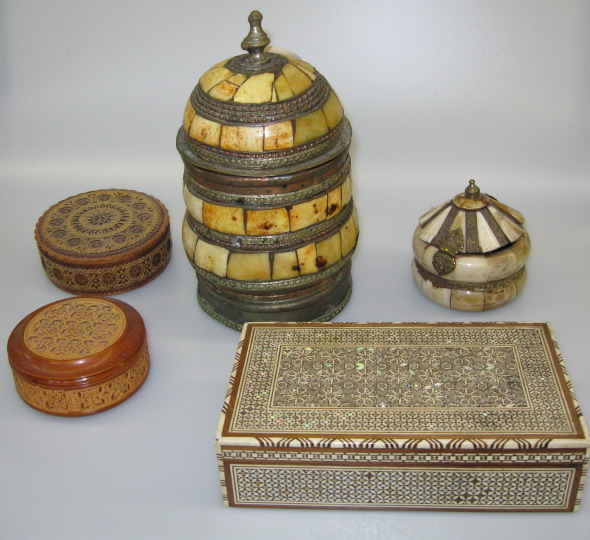 Appraisal: Group of Five Decorative Boxes consisting of an elaborate North