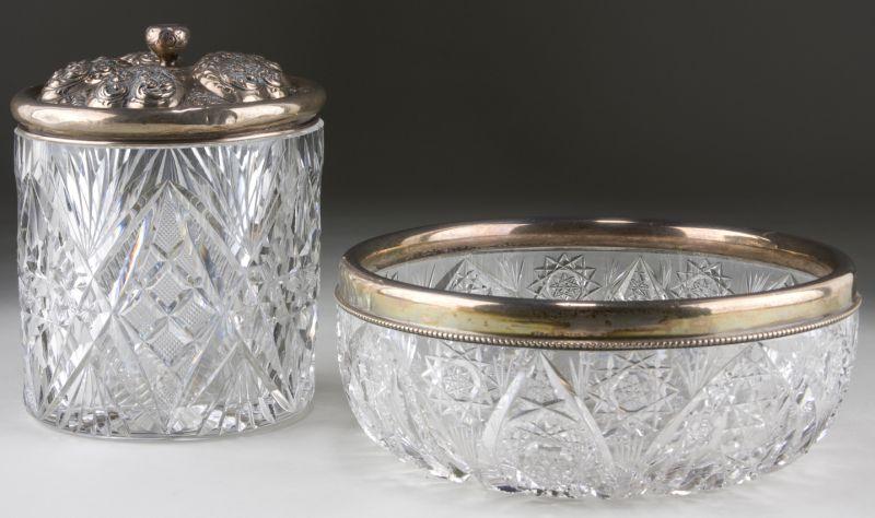 Appraisal: Two Sterling Mounted Cut Glass Items a center bowl in