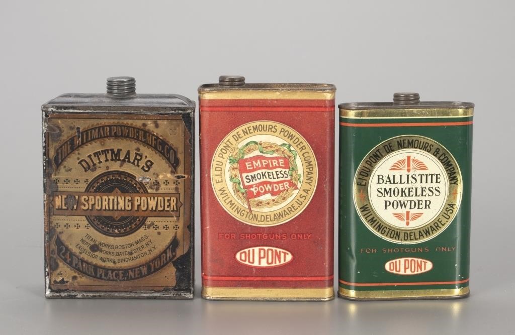 Appraisal: largest is in tall Cans include du Pont's Ballistite Smokeless