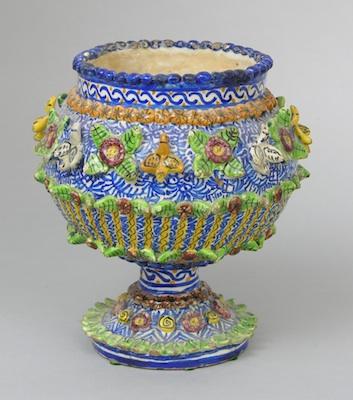 Appraisal: A Spanish Pottery Jardiniere ca 's Round bowl raised on